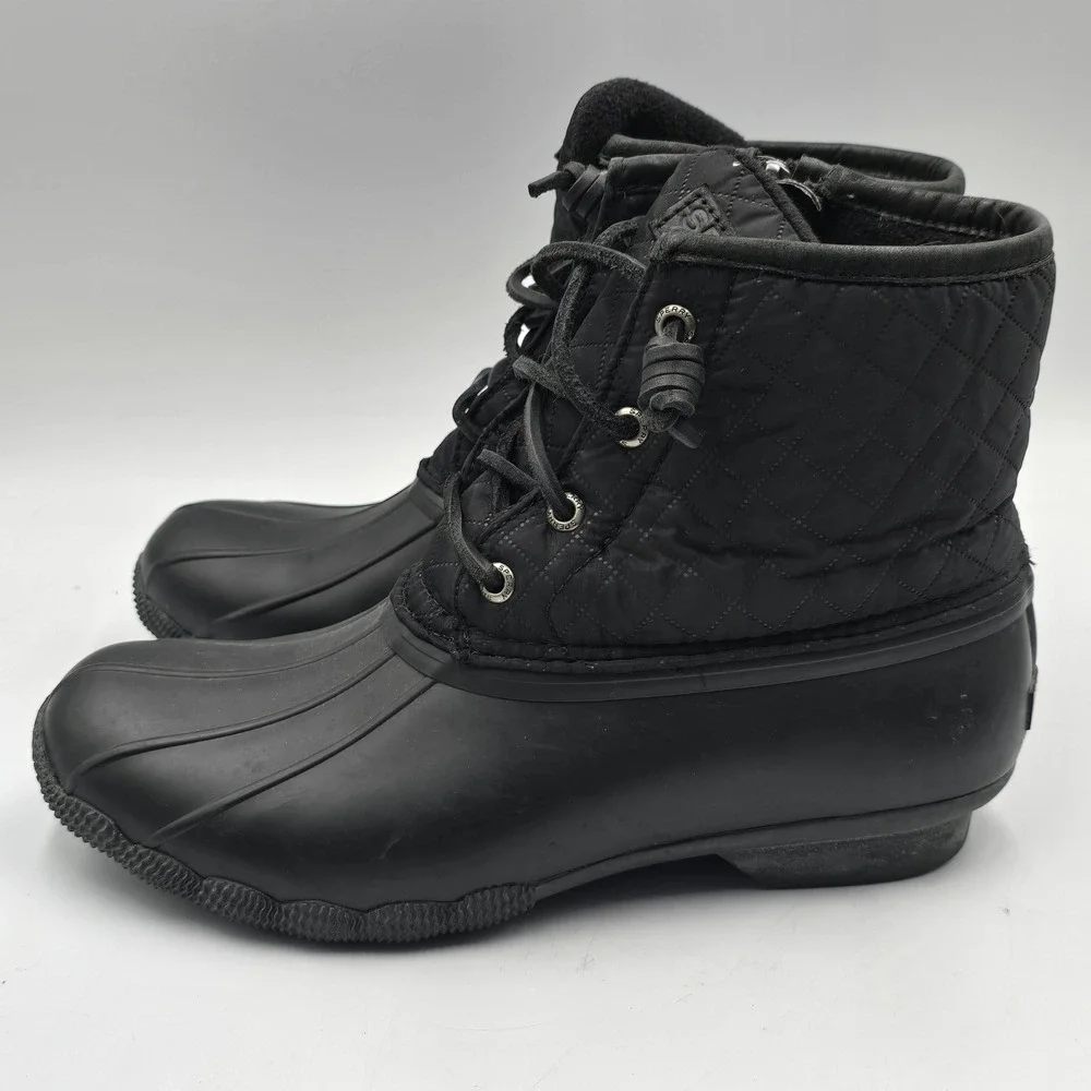 Sperry Utility Boots Women 8 Saltwater Quilted Waterproof Duck Black EUC Durable
